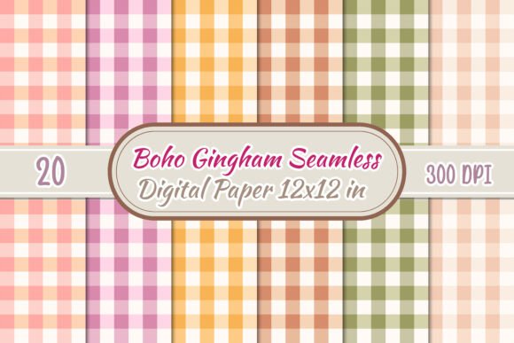 Download 20 Boho Gingham Seamless Patterns Png - Gingham Collection
